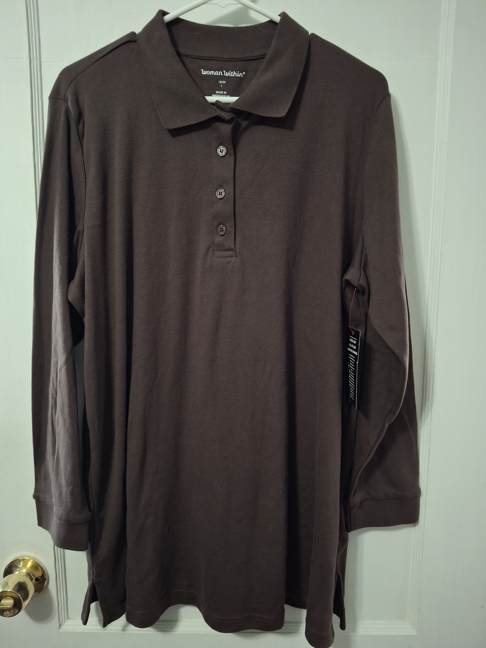 Woman Within Brown Long-Sleeve Polo Shirt